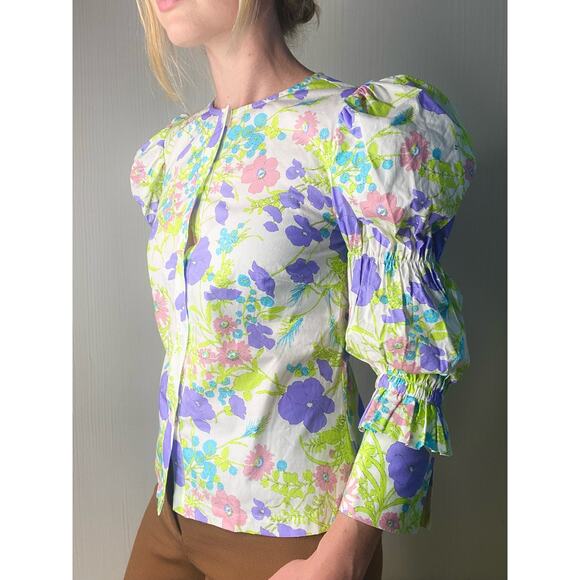 LES REVERIES Elizabeth Floral Puff Sleeve Blouse US SMALL NWT $295 - Picture 2 of 13